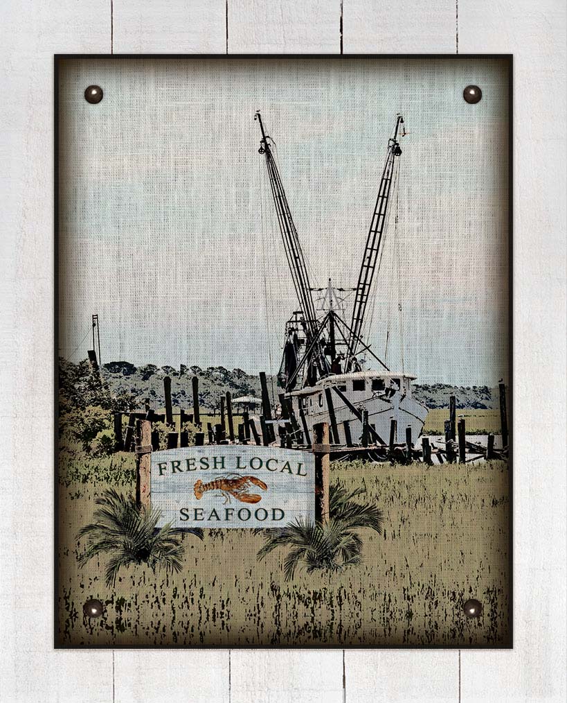 Boat & Local Seafood Sign (Lobster) On 100% Natural Linen