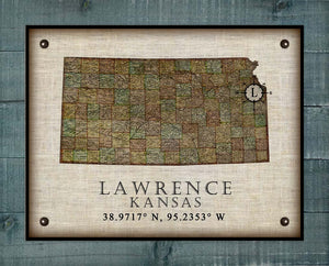 Lawrence Kansas Vintage Design - On 100% Natural Linen