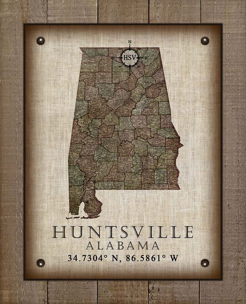 Huntsville Alabama Vintage Design - On 100% Natural Linen