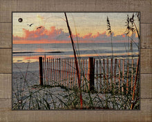 Load image into Gallery viewer, Sea Oats And Fence At Dawn - On 100% Natural Linen

