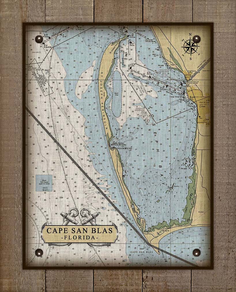 Cape San Blas And Port St Joe Nautical Chart Board Mounted Canvas Prin