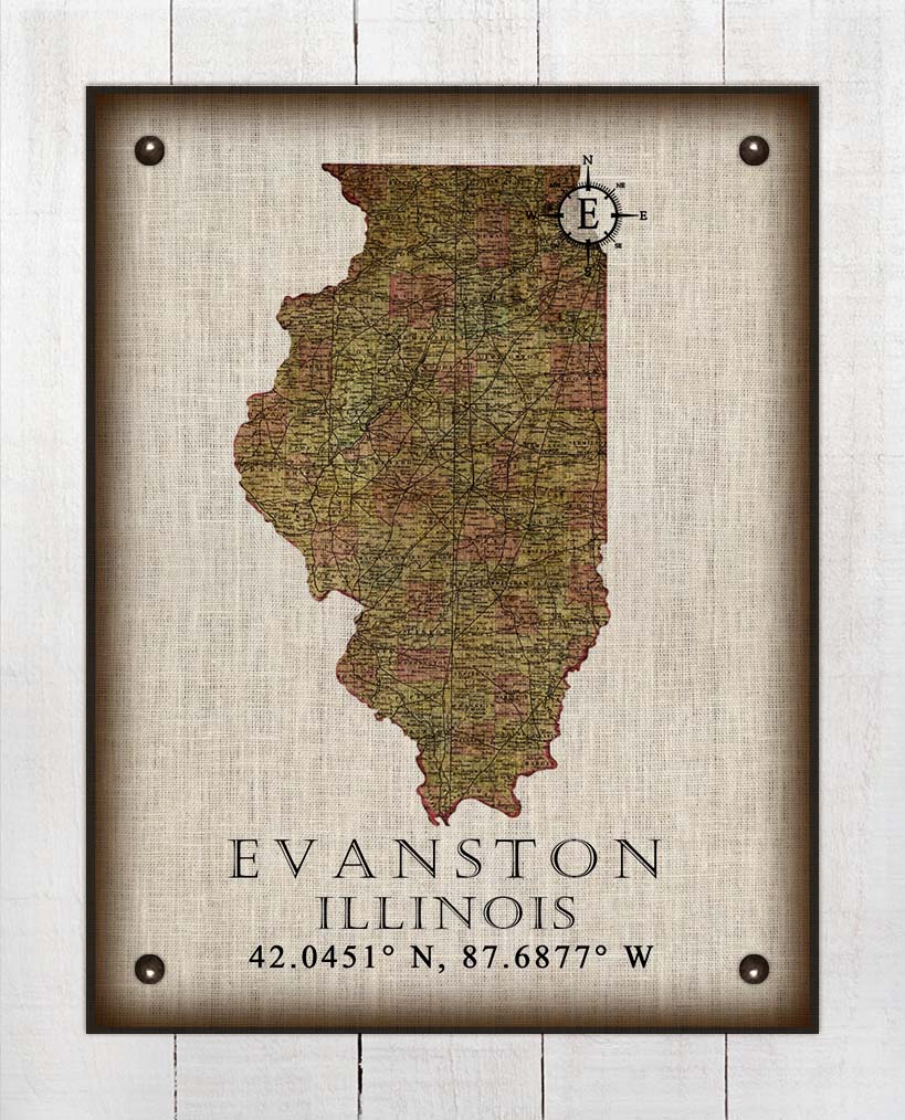 Evenston Illinois Vintage Design - On 100% Natural Linen