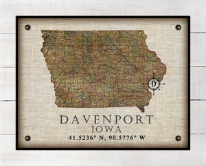 Davenport Iowa Vintage Design - On 100% Natural Linen