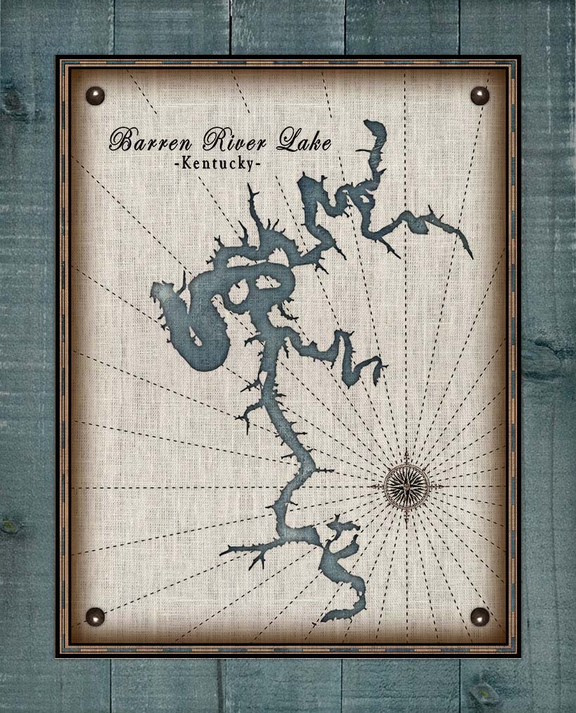 Barren River Lake Map Design - On 100% Natural Linen