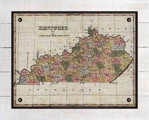 1827 Kentucky Map - On 100% Natural Linen