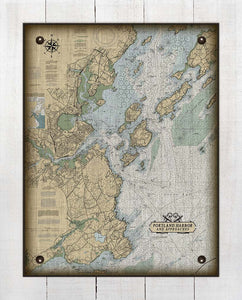 Portland Maine Nautical Chart On 100% Natural Linen