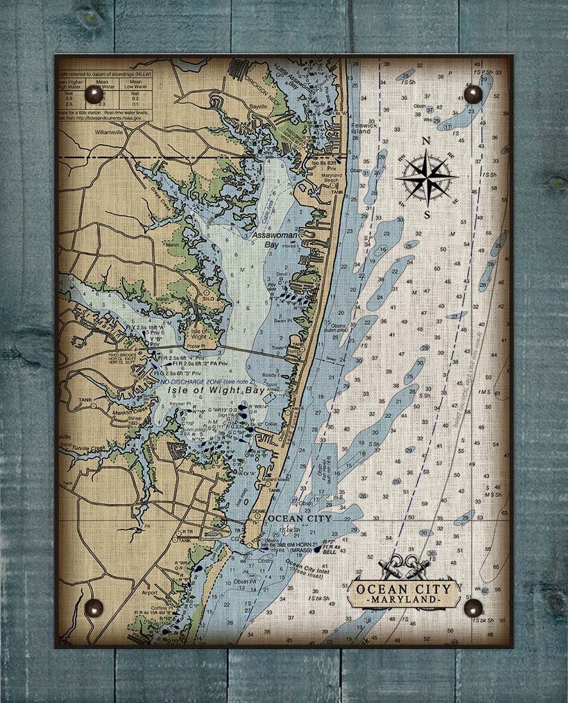 Maryland Ocean City Inlet And Bay Nautical Chart - On 100% Natural Linen