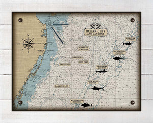 Maryland Ocean City And Canyons Nautical Chart - On 100% Natural Linen