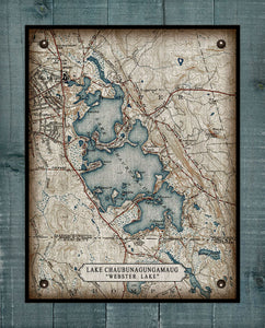 Lake Chaubunagungamaug ( Webster Lake ) Massachussetts Map  - On 100% Natural Linen