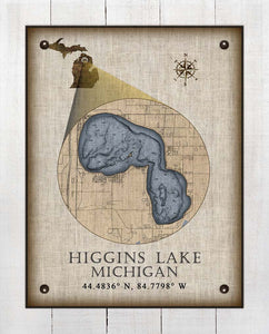 Lake Higgins Michigan Vintage Design - On 100% Natural Linen