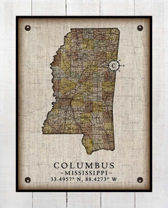 Columbus Mississippi Vintage Design - On 100% Natural Linen