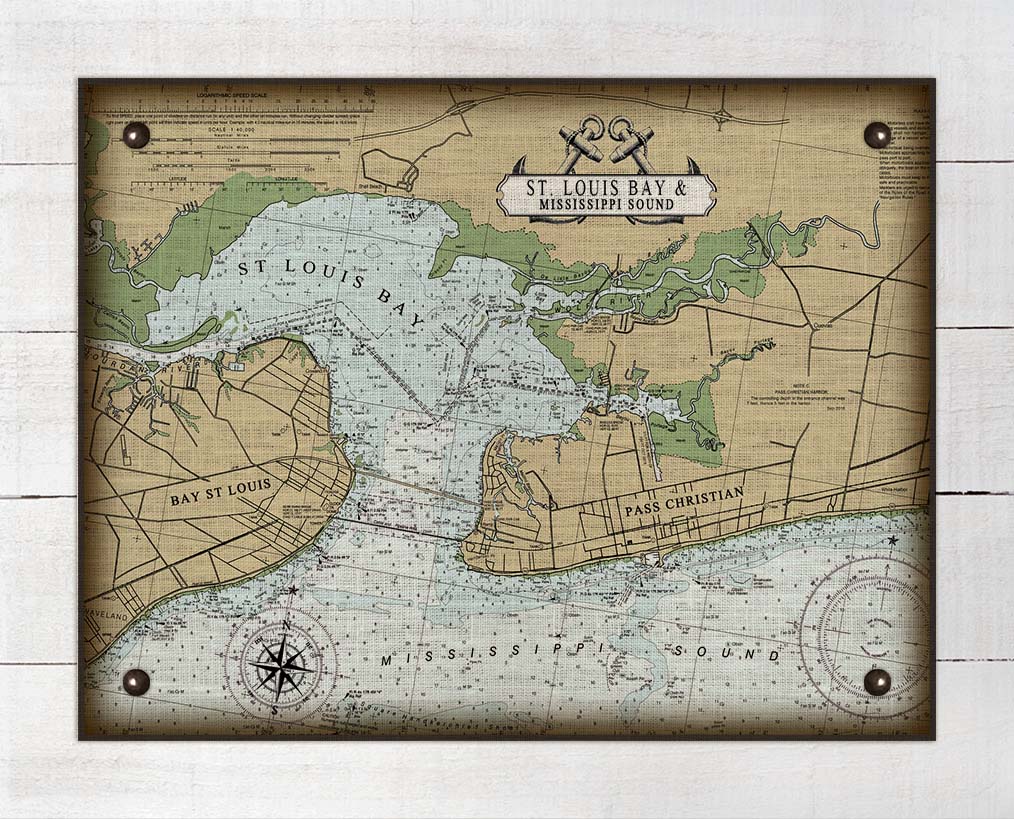 Bay St Louis Mississippi Nautical Chart Board Mounted Canvas Print