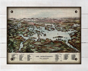 1900s  Winnipesaukee New Hampshire Map - On 100% Natural Linen