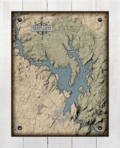 Badin Lake North Carolina Map Design - On 100% Natural Linen