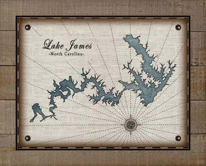 James Lake North Carolina Map Design - On 100% Natural Linen