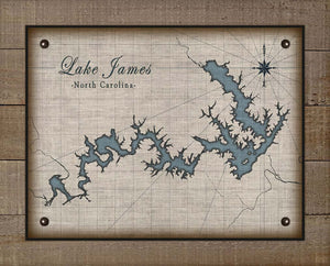 James Lake North Carolina Map Design (2) - On 100% Natural Linen
