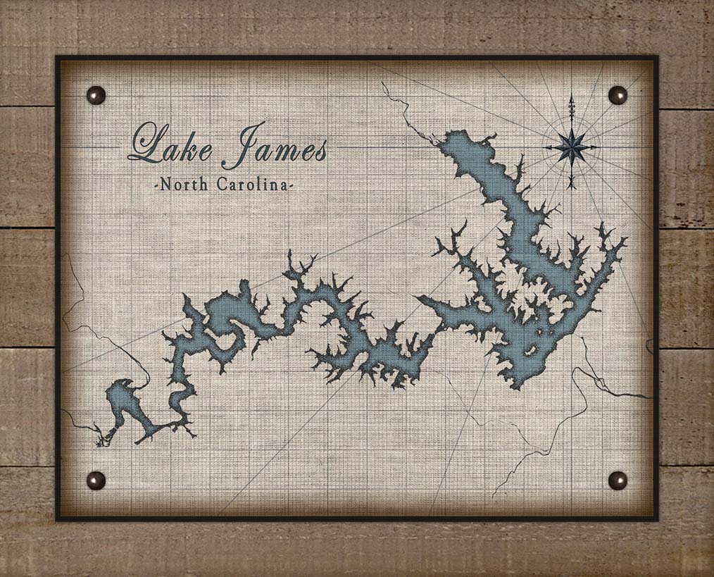 James Lake North Carolina Map Design (2) - On 100% Natural Linen