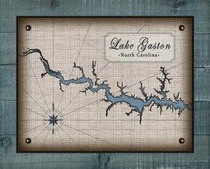 Lake Gaston North Carolina Map Design (2) - On 100% Natural Linen