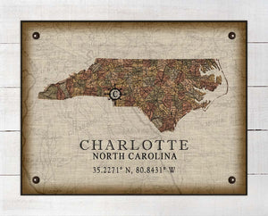 Charlotte North Carolina Vintage Design - On 100% Natural Linen
