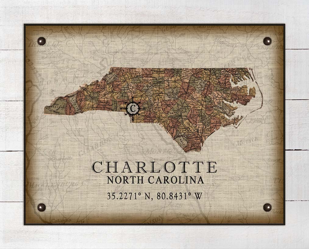 Charlotte North Carolina Vintage Design - On 100% Natural Linen