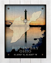 Load image into Gallery viewer, Put-In-Bay - Ohio -  Light House And Map -  Design -3- Vertical (3) - On 100% Natural Linen

