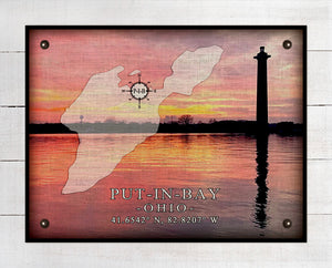 Put-In-Bay - Ohio -  Light House And Map -  Design -4- Horizontal (3) - On 100% Natural Linen