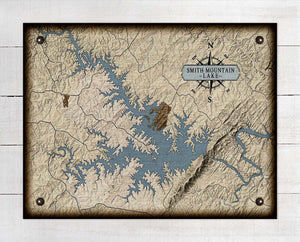 Smith Mountain Lake Virginia Map - On 100% Natural Linen