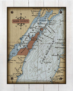 Copy of Door County Wisconsin Nautical Chart (2) - On 100% Natural Linen