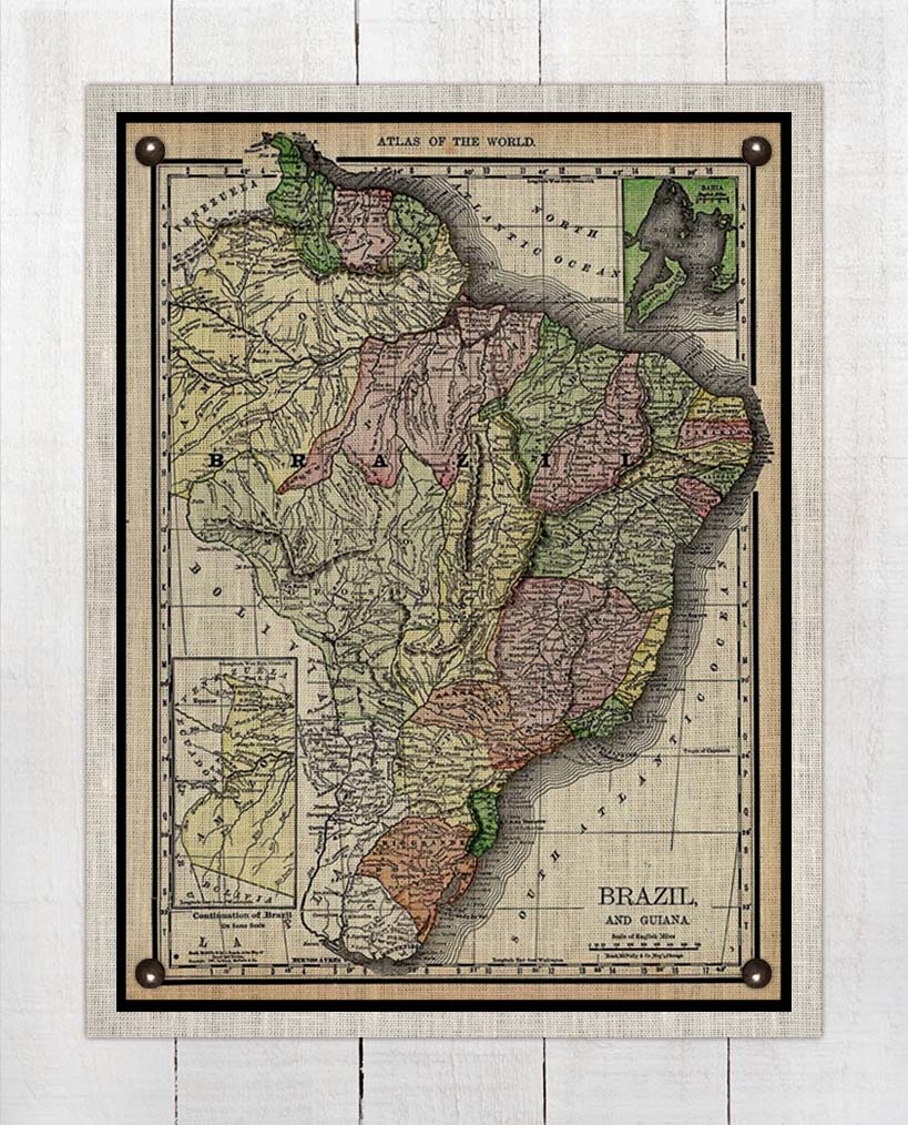 1800s Brazil Map Board Mounted Canvas Print