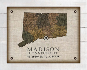 Madison Connecticut Vintage Design Board Mounted Canvas Print