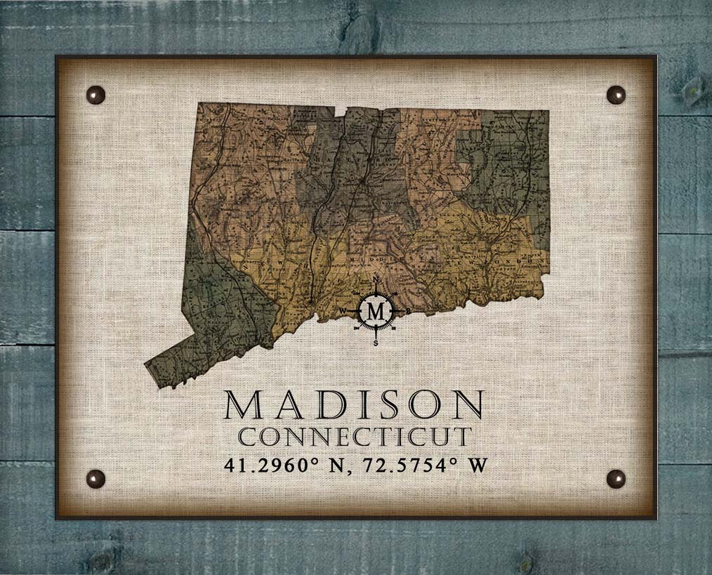 Madison Connecticut Vintage Design Board Mounted Canvas Print