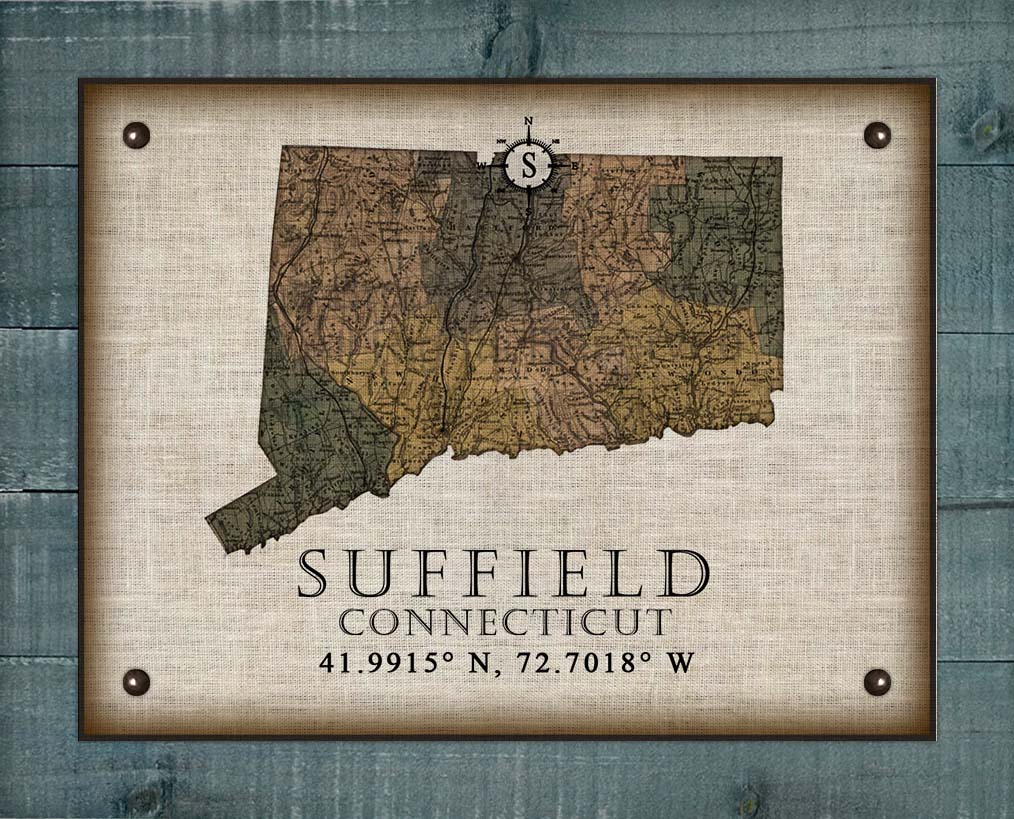 Suffiield Connecticut Vintage Design Board Mounted Canvas Print