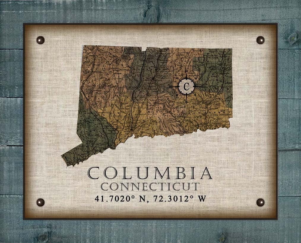 Columbia Connecticut Vintage Design Board Mounted Canvas Print