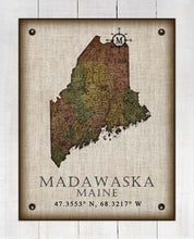 Load image into Gallery viewer, Madawaska Maine Vintage Design Board Mounted Canvas Print
