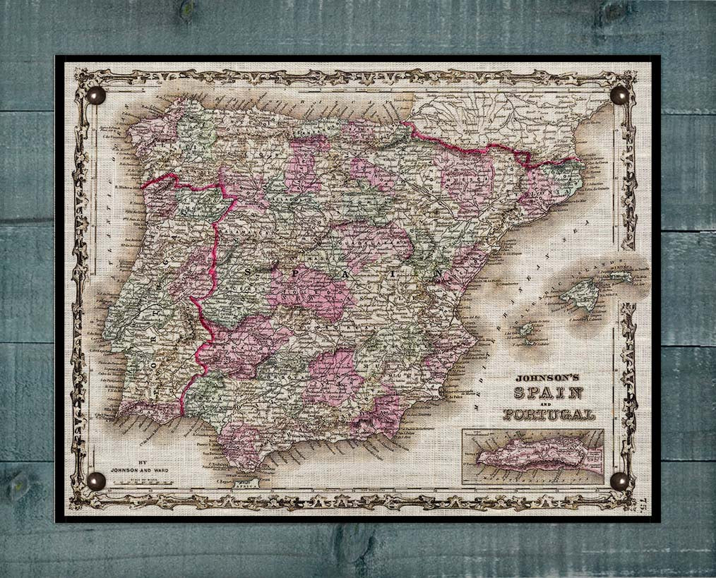 1861 Spain Map - Board Mounted Canvas Print