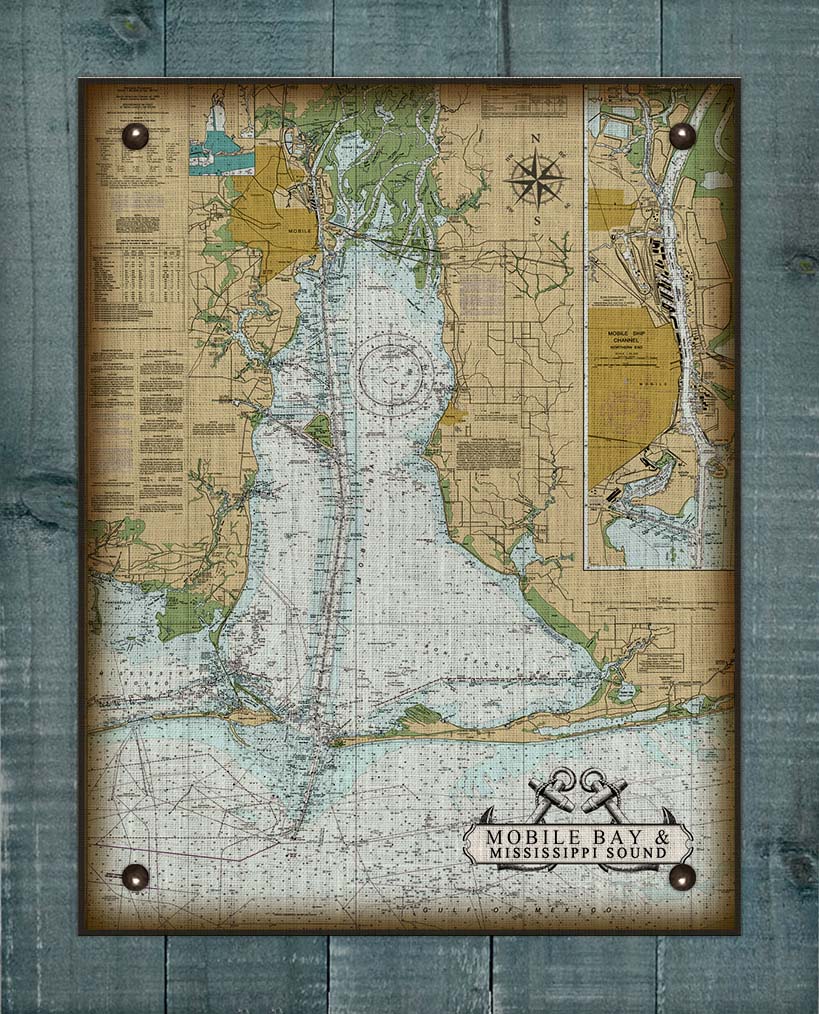 Mobile Bay Nautical Chart - Board Mounted Canvas Print