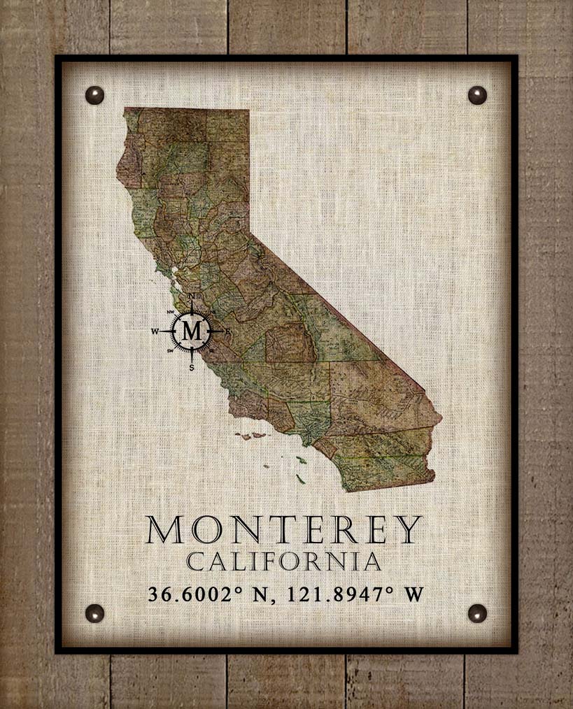 Monterey Vintage Design - Board Mounted Canvas Print