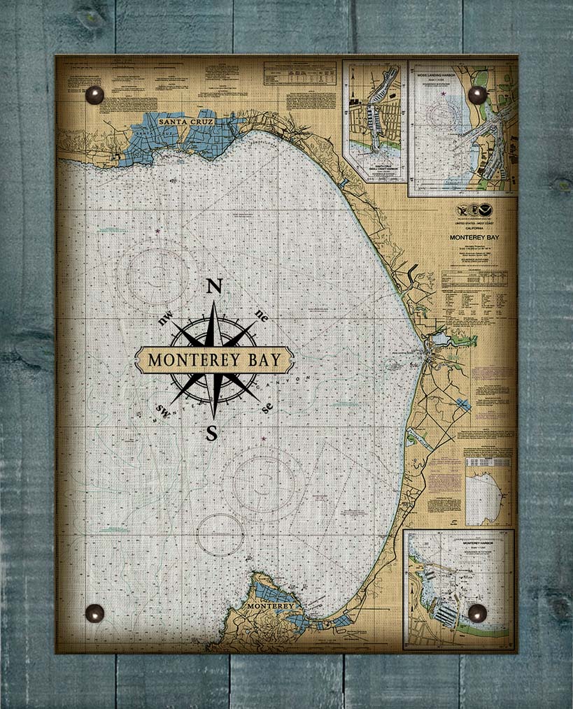 Monterey Bay Nautical Chart - Board Mounted Canvas Print