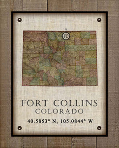 Fort Collins Colorado Vintage Design - Board Mounted Canvas Print