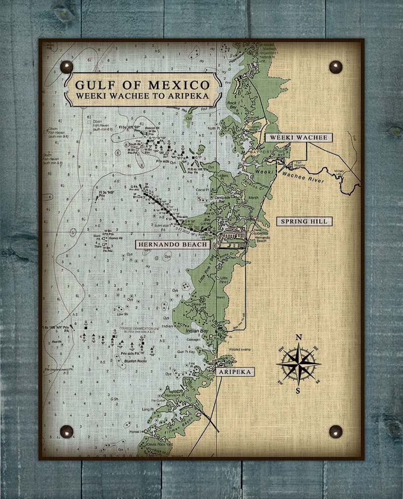 Weeki Wachee, Spring Hill, Hernando Beach and Aripeka Chart Board Mounted Canvas Print