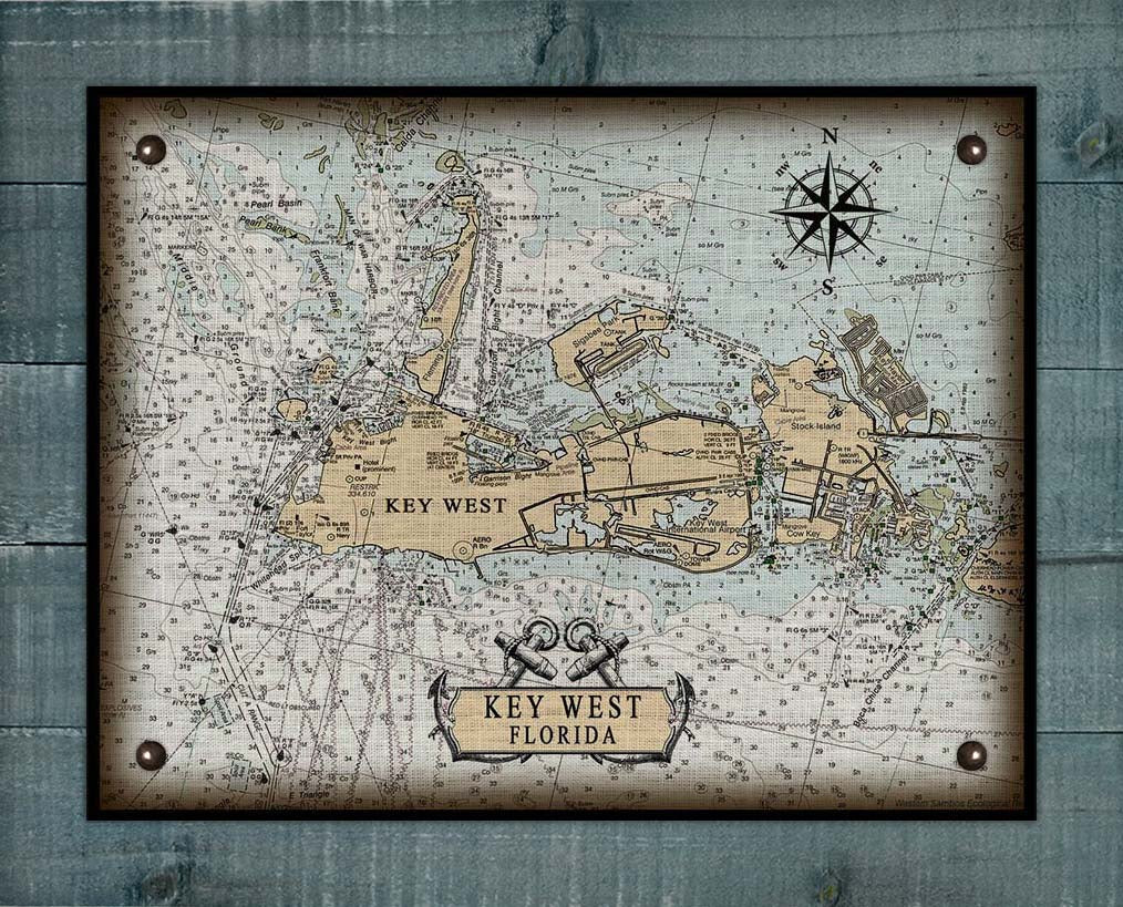 Key West Nautical Chart Board Mounted Canvas Print