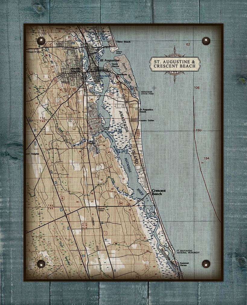 St Augustine And Crescent Beach- First Coast Florida Nautical Chart -  Board Mounted Canvas Print