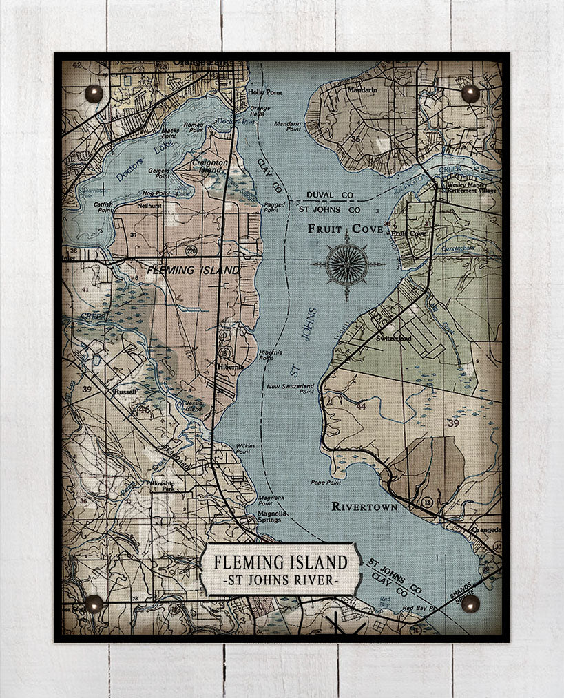 St Johns River & Fleming Island  Map Board Mounted Canvas Print