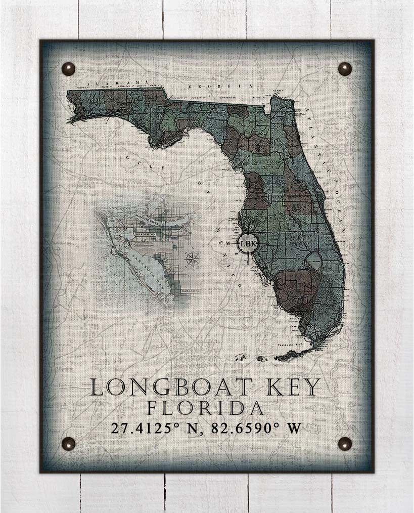 Longboat Key Florida Vintage Design Board Mounted Canvas Print
