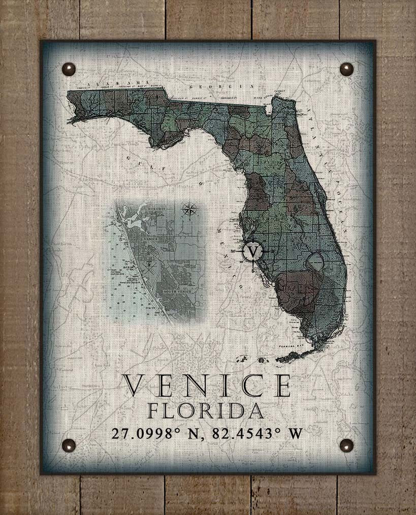 Venice Florida Vintage Design Board Mounted Canvas Print