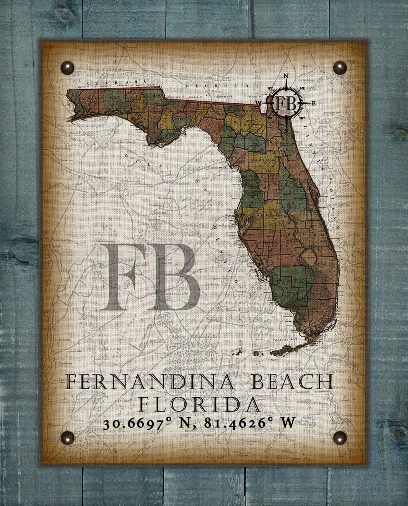 Fernandina Beach Florida Vintage Design Board Mounted Canvas Print