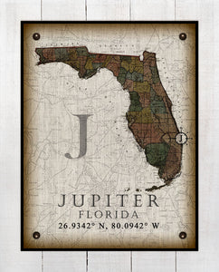Jupiter Florida Vintage Design Board Mounted Canvas Print