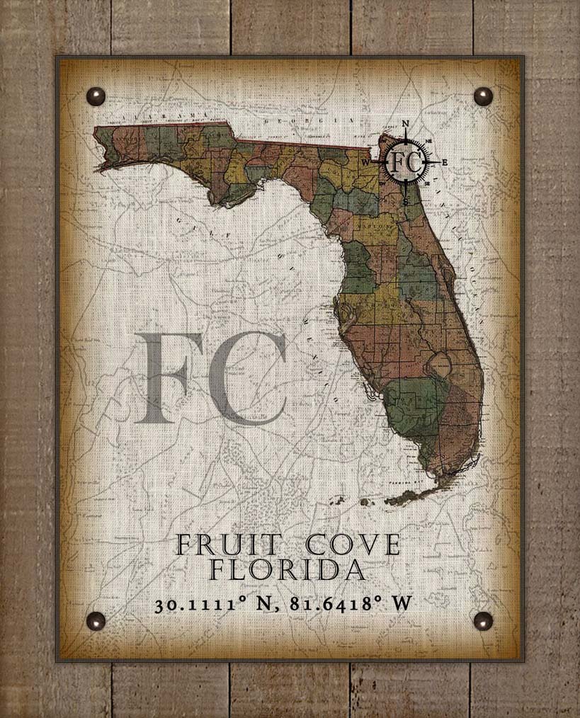 Fruit Cove Florida Vintage Design Board Mounted Canvas Print