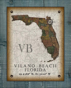 Vilano Beach Florida Vintage Design Board Mounted Canvas Print