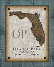 Load image into Gallery viewer, Orange Park Florida Vintage Design Board Mounted Canvas Print
